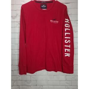 Hollister Men's Small Shirt Red Long Sleeve Spellout Cotton Preppy Embroidered